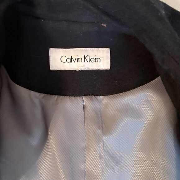 Calvin Klein Black Wool Blend Pea Coat Double Breasted Classic Tailored Jacket - Picture 2 of 9